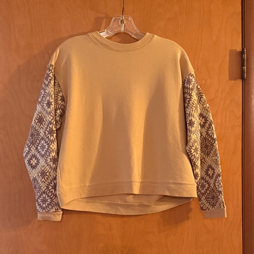 Madewell Beige Sweatshirt with Patterned Sleeves